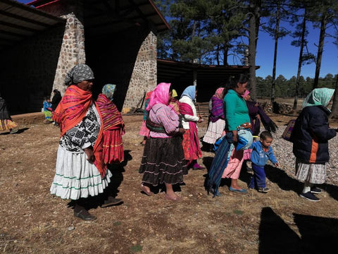 People from the Tarahumara Tribe lining up to pick up the food supplies from Pinole Blue